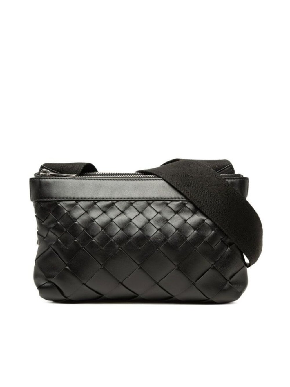 Bottega Veneta Maxi Intrecciato Duo Crossbody Shoulder Bag Black Leather
